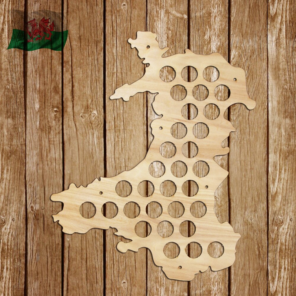 Wales  Cap Map Bottle Cap Map Hanging Craft Wooden   Cap Map Special Collection for  Aficionado by Woody Signs Co. - Handmade Crafted Unique Wooden Creative