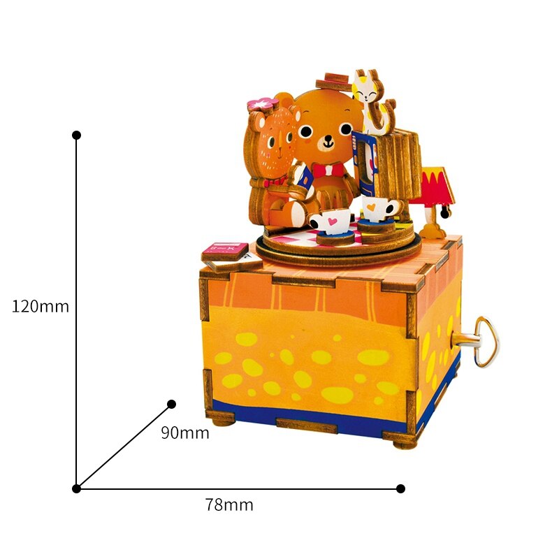 DIY Cute Bear 3D Wooden Puzzle Game Assembly Rotatable Music Box Toy Gift for Children Adult AM310 by Woody Signs Co. - Handmade Crafted Unique Wooden Creative