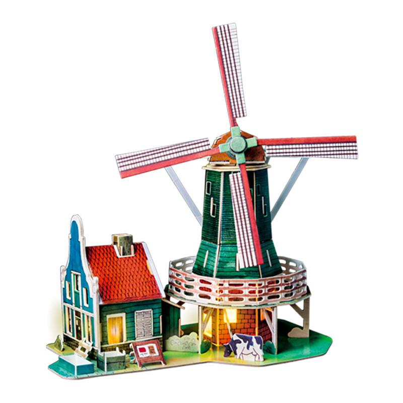 New DIY Dutch Windmill Doll House with Led Light   Miniature Wooden    SJ305 by Woody Signs Co. - Handmade Crafted Unique Wooden Creative