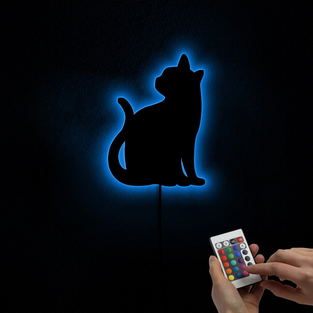 Relaxed Kitty Cat Luminous Wall Mirror Kitten Cat Modern Mirror Acrylic Mirror Art with LED illumination Cat Pet Owners Gift by Woody Signs Co. - Handmade Crafted Unique Wooden Creative
