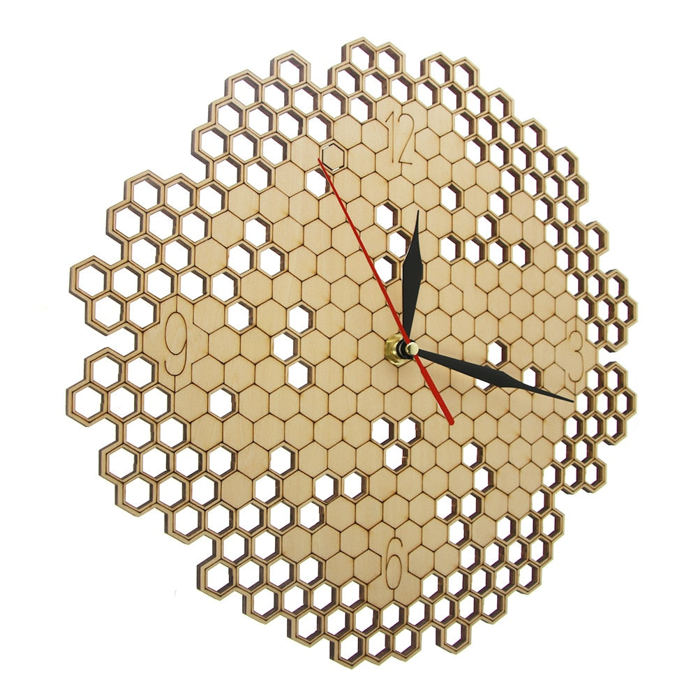 Honeycomb Wood Geometric Wall Clock Hexagon Minimalist Living Room Decor Hanging Natural Rustic Clock  Bee Lovers Gift by Woody Signs Co. - Handmade Crafted Unique Wooden Creative