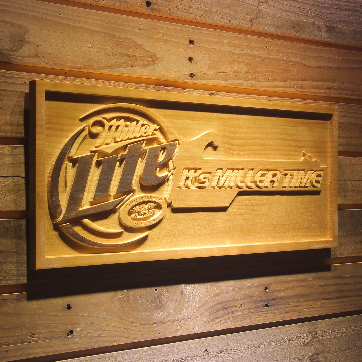 It's Miller Time Lite  Bar 3D Wooden Signs by Woody Signs Co. - Handmade Crafted Unique Wooden Creative