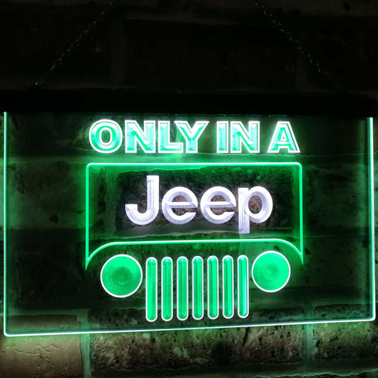 Only in a Jeep Car Bar Decoration Gift Dual Color Led Neon Light Signs st6-d0134 by Woody Signs Co. - Handmade Crafted Unique Wooden Creative