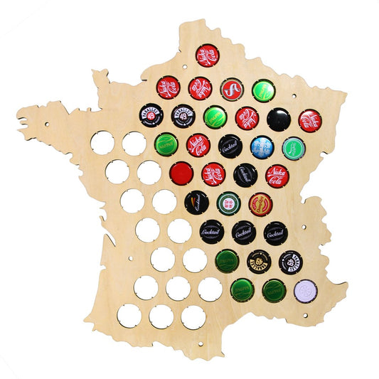 Bottle  Caps Map of France Laser Engraved Wood Map  For Caps Collector ative  Cap Display Board by Woody Signs Co. - Handmade Crafted Unique Wooden Creative