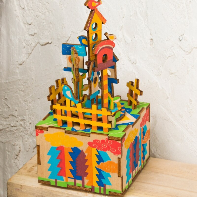 DIY Castle in the Sky 3D Wooden Puzzle Game Assembly Rotatable Music Box Toy Gift for Children Adult AM307 by Woody Signs Co. - Handmade Crafted Unique Wooden Creative