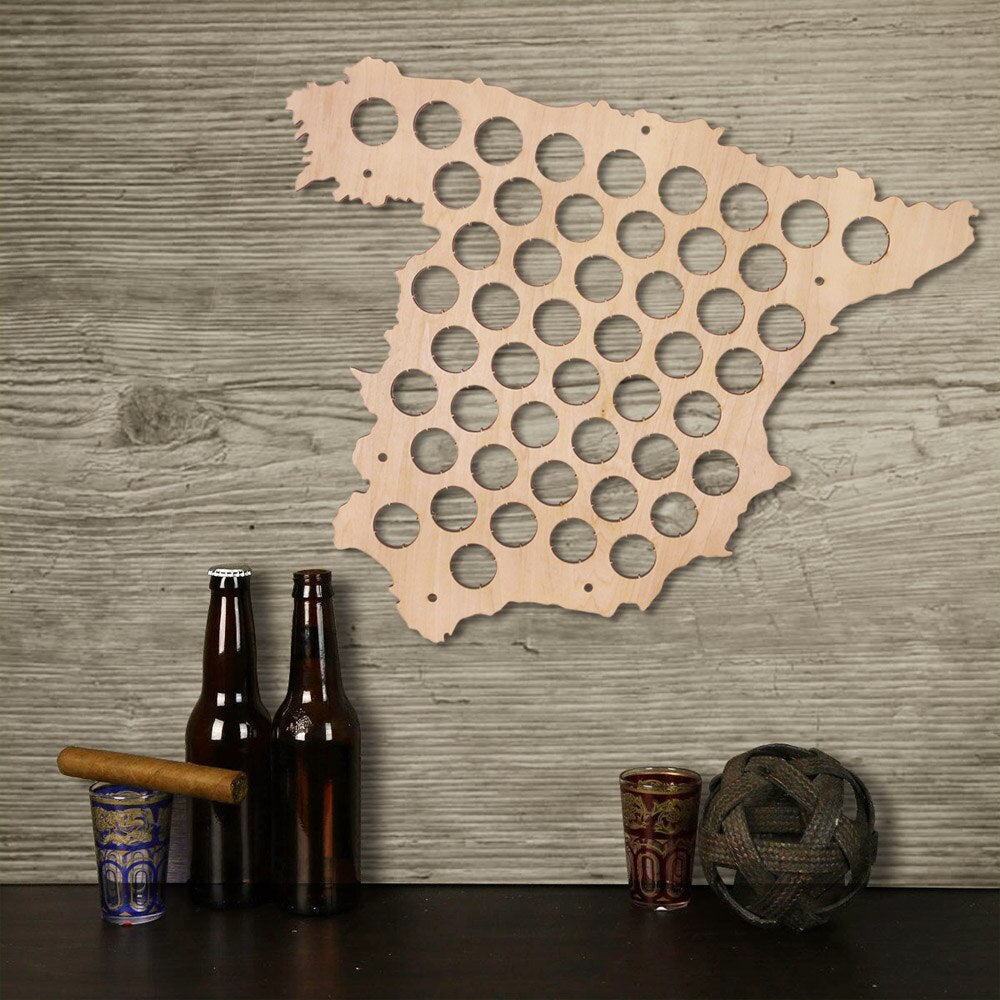 Creative Design  Bottle Cap Map Of Spain Wooden  Cap Map  Collection Hanging Display Map by Woody Signs Co. - Handmade Crafted Unique Wooden Creative