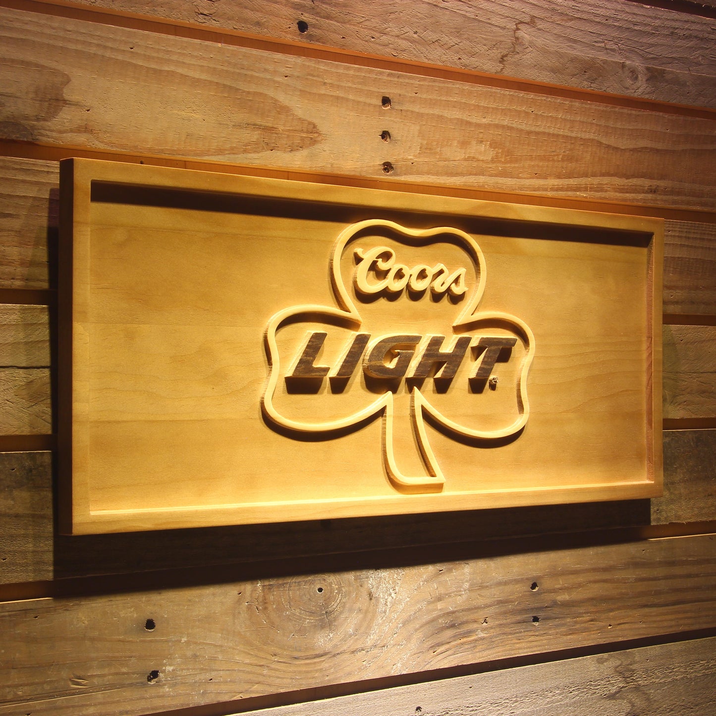 Coors Light Shamrock  3D Wooden Bar Signs by Woody Signs Co. - Handmade Crafted Unique Wooden Creative