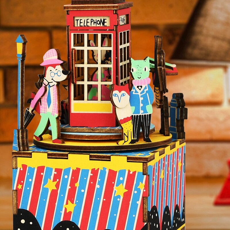 DIY Phone Booth 3D Wooden Puzzle Game Assembly Rotatable Music Box Toy Gift for Children Adult AM401 by Woody Signs Co. - Handmade Crafted Unique Wooden Creative