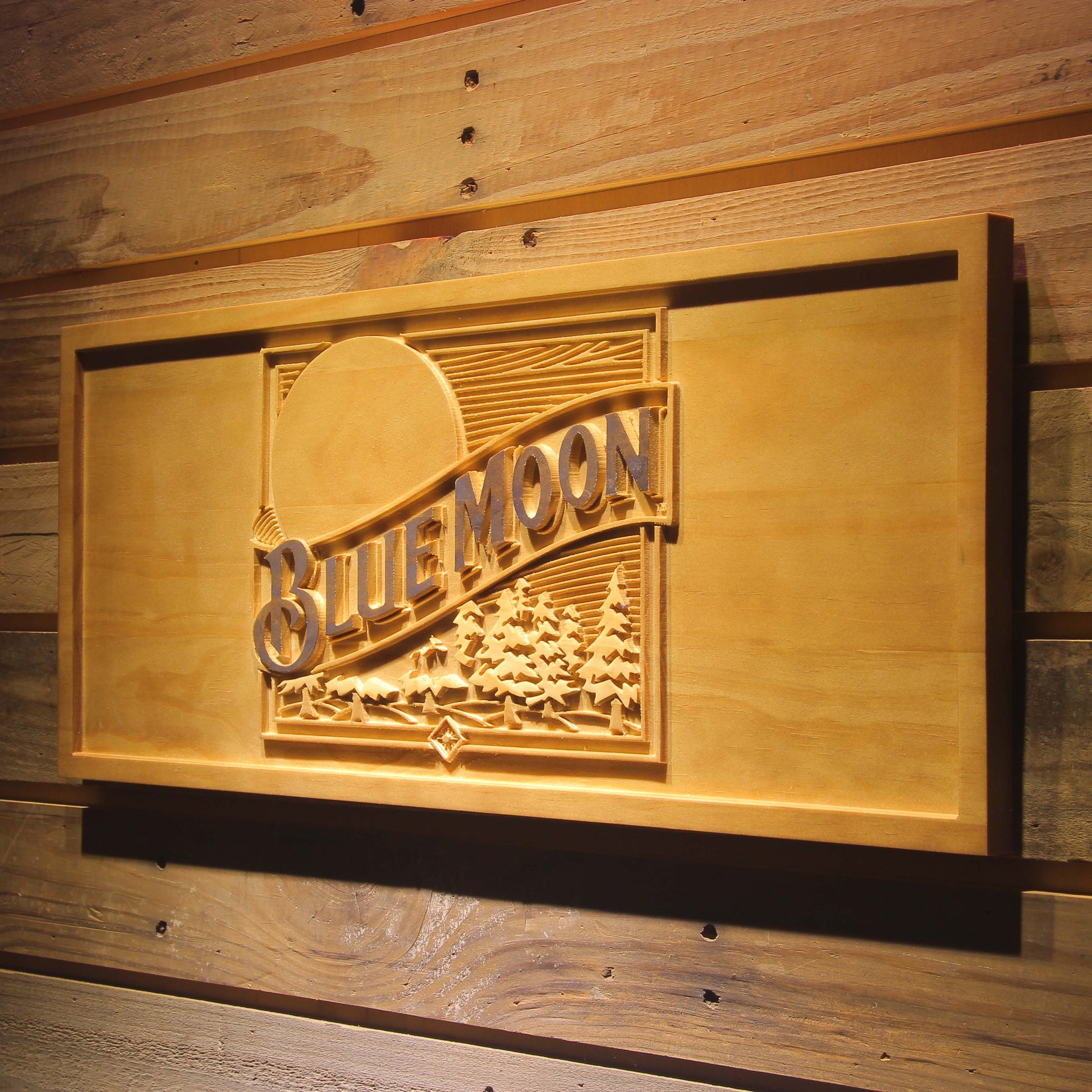 Blue Moon  Bar 3D Wooden Signs by Woody Signs Co. - Handmade Crafted Unique Wooden Creative
