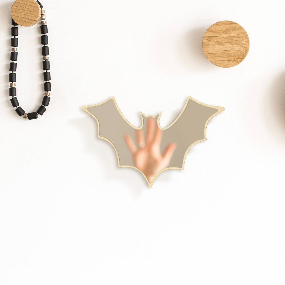 Bat Arylic Mirror With Wooden Back Bat Shaped Wall Mirror Wall Mount Makeup Mirror Unique Halloween by Woody Signs Co. - Handmade Crafted Unique Wooden Creative