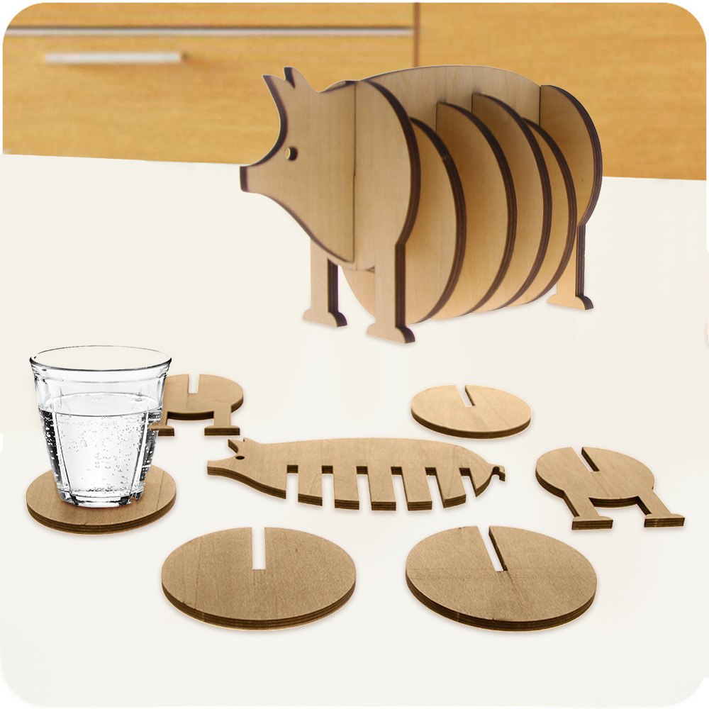 7Pieces/Set Creative Wooden Pin Coaster Pig Model Coffee Tea Milk Cup Mats Unique Table Decor Kitchen Placemat by Woody Signs Co. - Handmade Crafted Unique Wooden Creative