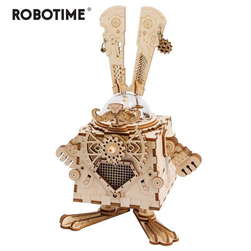 Creative DIY 3D Steampunk Rabbit Wooden Puzzle Game Assembly Music Box Toy Gift for Children Teens Adult AM481 by Woody Signs Co. - Handmade Crafted Unique Wooden Creative