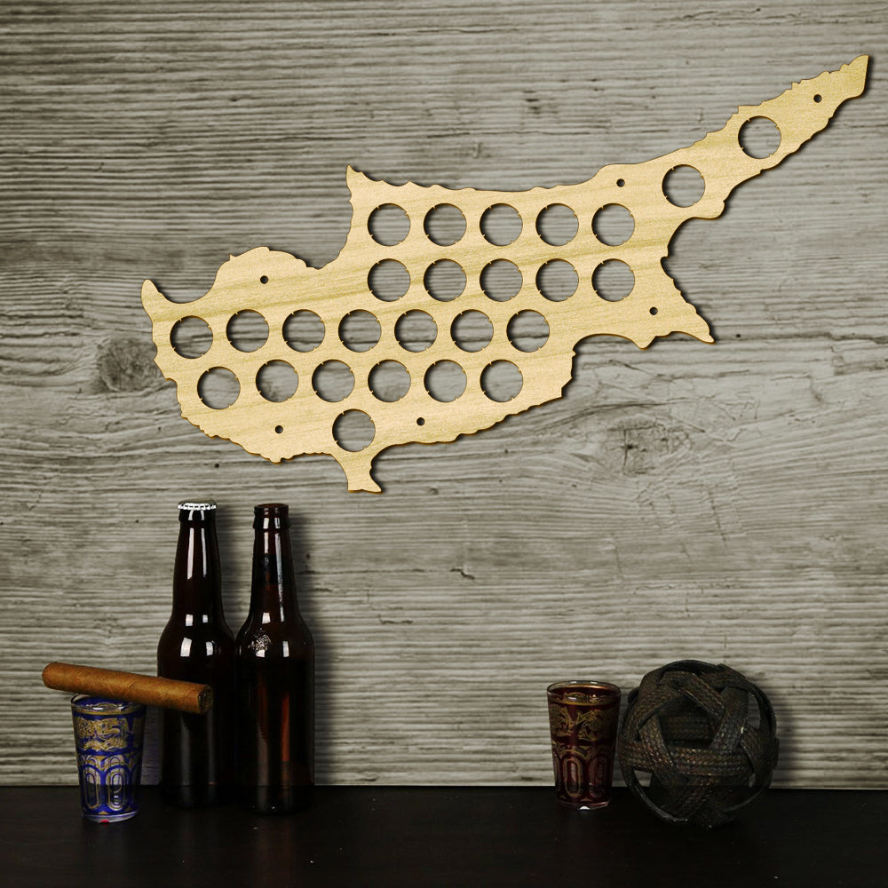 Cyprus  Cap Map Wooden Craft  Cap Display Wall Art Wood   Lover Cap Collectors Gift Drink Up  Cap Trap Hanger by Woody Signs Co. - Handmade Crafted Unique Wooden Creative