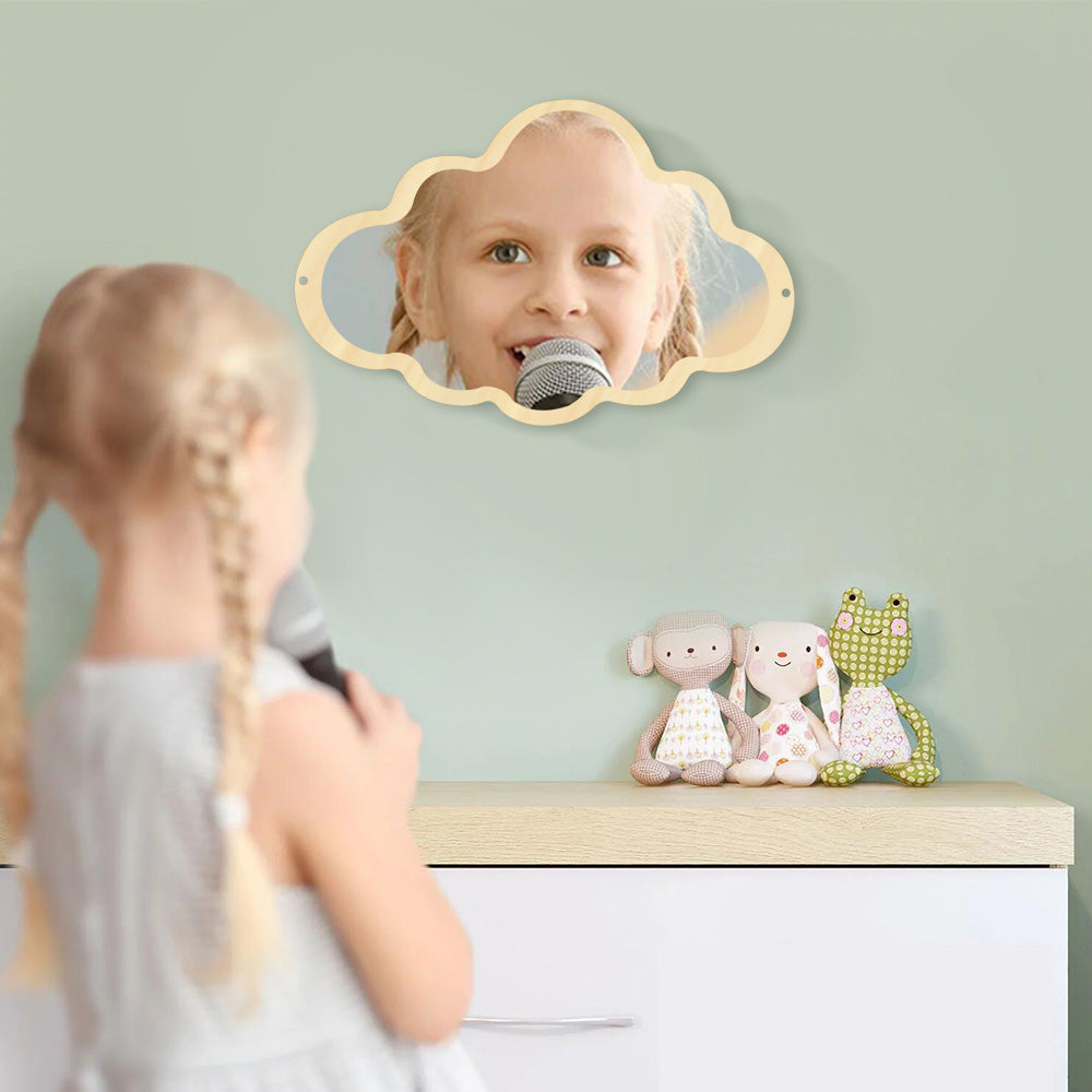 Wooden Engraved Acrylic Cloud Mirror Nursery Kids Room Decor Frameless Children Safety Wall Mirror Hanging Make-up Mirror by Woody Signs Co. - Handmade Crafted Unique Wooden Creative