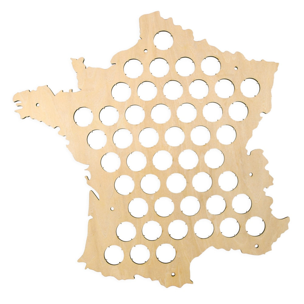 Bottle  Caps Map of France Laser Engraved Wood Map  For Caps Collector ative  Cap Display Board by Woody Signs Co. - Handmade Crafted Unique Wooden Creative