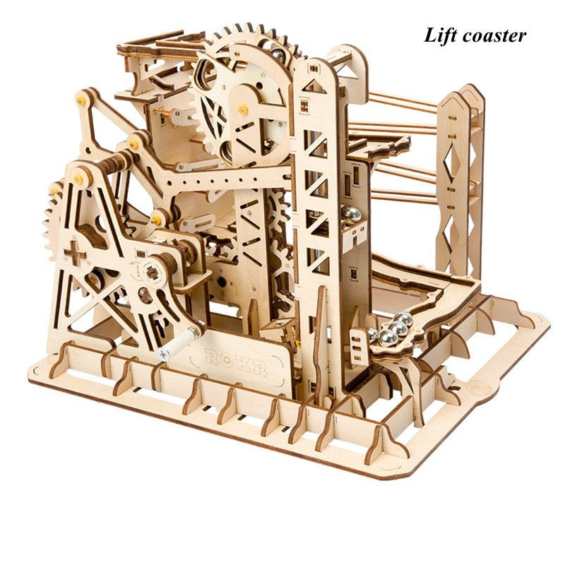 4 Kinds Marble Run Game DIY Waterwheel Coaster Wooden  Assembly  Gift for   LG501 by Woody Signs Co. - Handmade Crafted Unique Wooden Creative