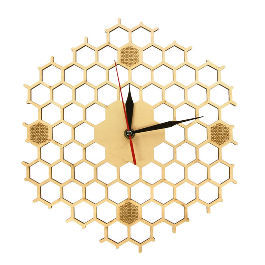 Honeycomb Inspired Wooden Wall Clock With Non Ticking Silent Sweep Minimalist Clock Hexagonal Kitchen  Bee Lovers by Woody Signs Co. - Handmade Crafted Unique Wooden Creative