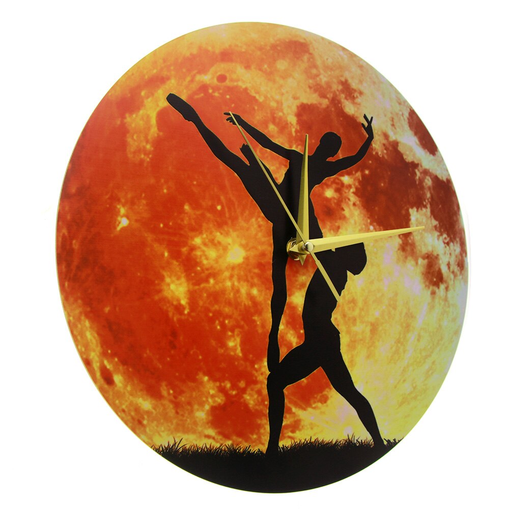 Ballerina Dancing In The Moon Artwork 3D Wall Clock Modern Design Dancing Couple Rustic Wood Clocks Ballet Watches Decor by Woody Signs Co. - Handmade Crafted Unique Wooden Creative
