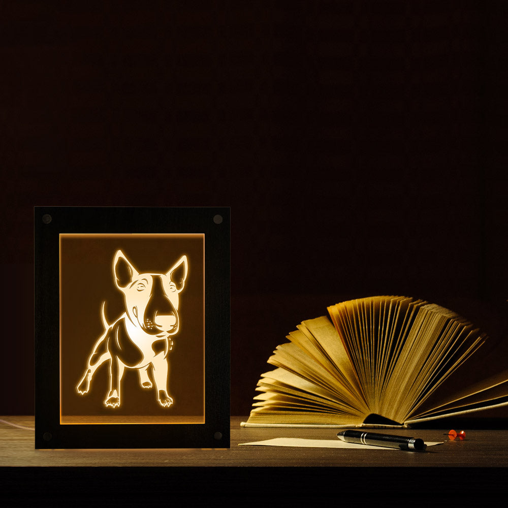 Bull Terrier Dog 3D Magic Night Lamp Photo Frame Kid Room Led Luminous Photo Frame USB Operated Sleepy Desk Lamp for by Woody Signs Co. - Handmade Crafted Unique Wooden Creative