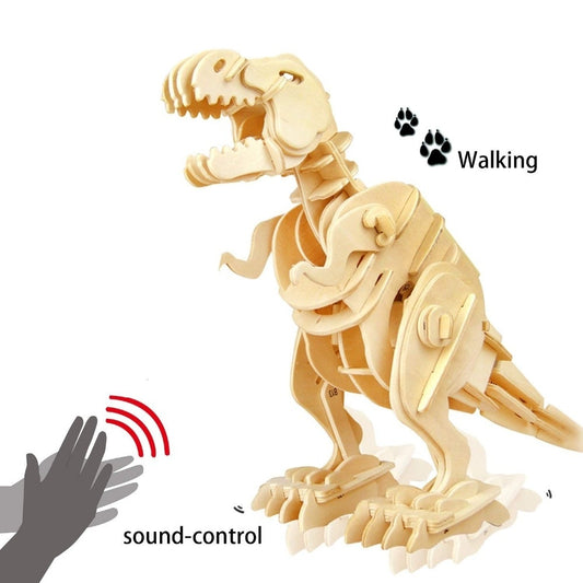 Creative DIY 3D Walking T-rex Wooden Puzzle Game Assembly Sound Control Dinosaur Toy Gift for Children Adult D210 by Woody Signs Co. - Handmade Crafted Unique Wooden Creative