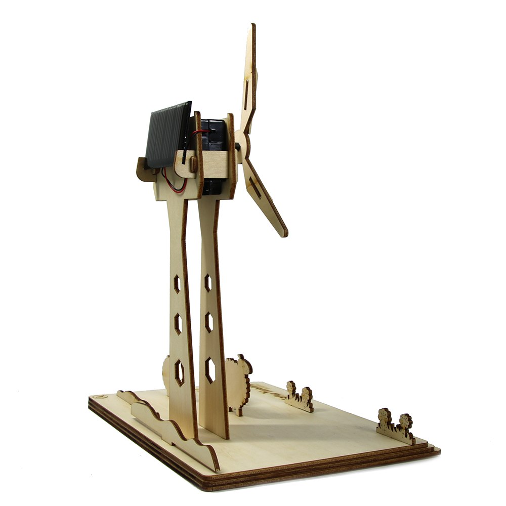 Eco-friendly Educational DIY Solar Power Turbine 3D Wooden Windmill Puzzle DIY Assemble Toys Table Decor by Woody Signs Co. - Handmade Crafted Unique Wooden Creative