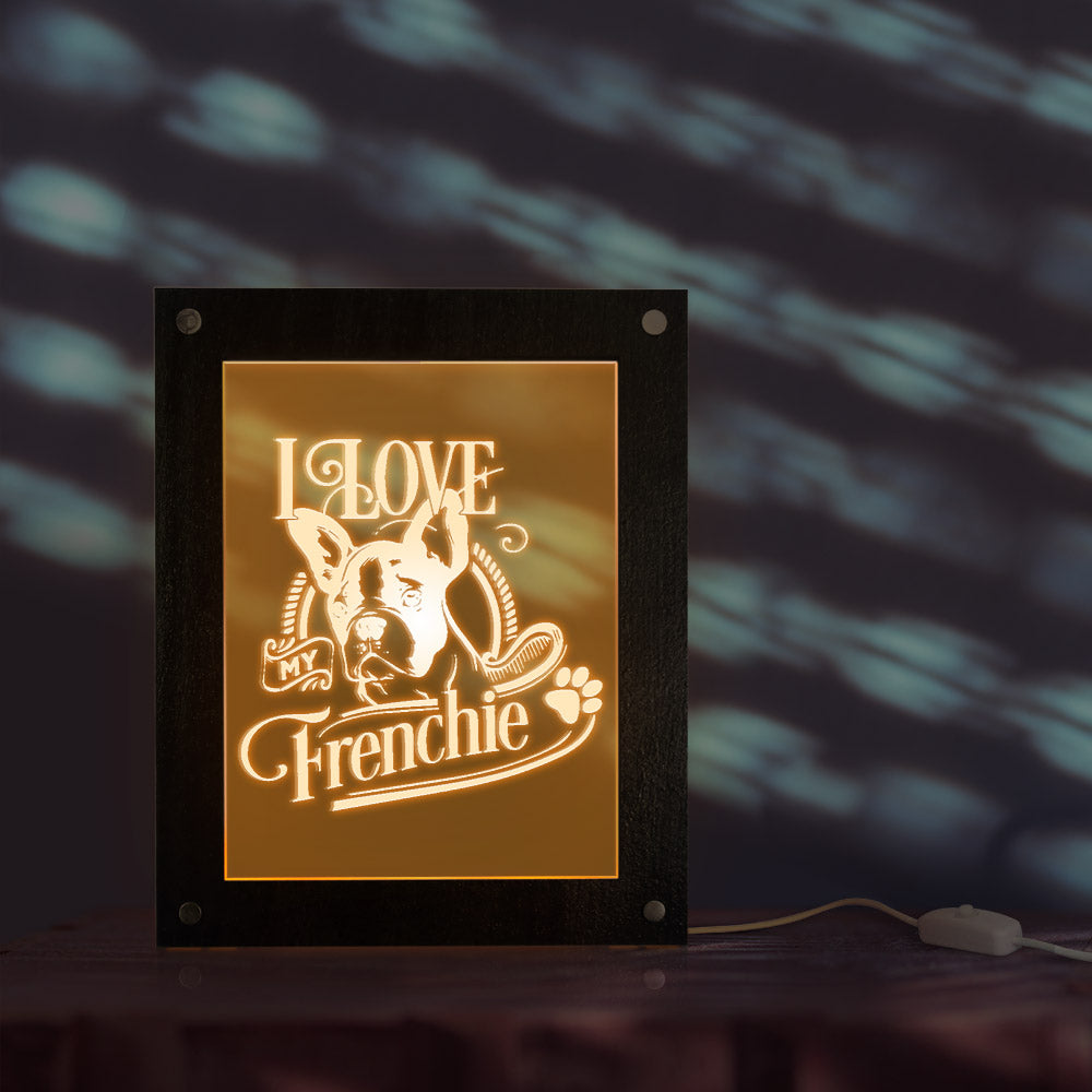 French Bulldog Led Lighting Photo Frame I Love My Frenchie Wooden LED Night Light Display Dog Lovers Living Room USB Desk Lamp by Woody Signs Co. - Handmade Crafted Unique Wooden Creative