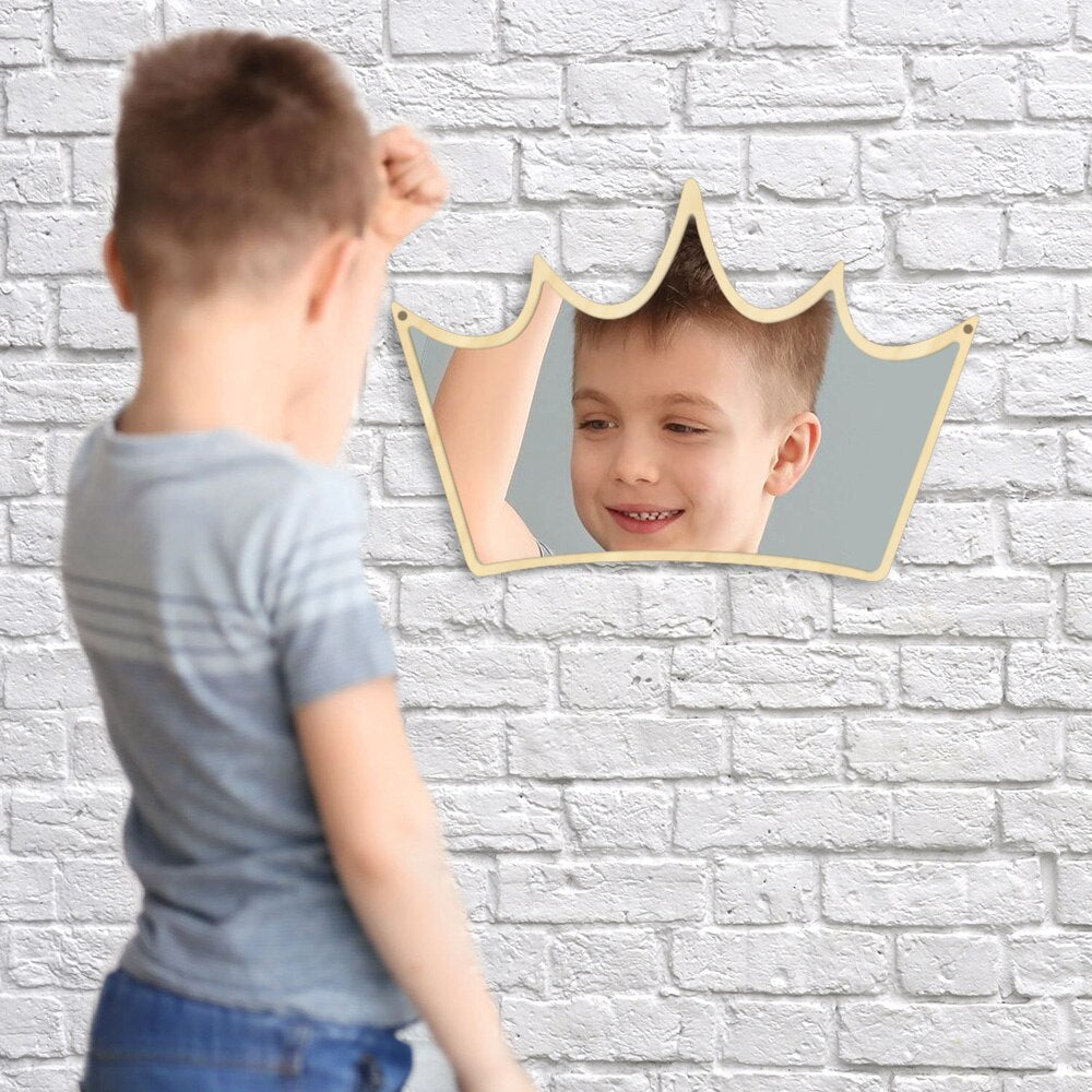 Wall Mirror Wood and Acrylic Queen Princess Crown Safety Mirror King of Crown Wall Mirror Decor For Kid's Room by Woody Signs Co. - Handmade Crafted Unique Wooden Creative