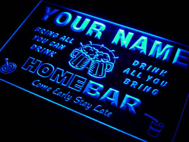 q Name  Custom Family Home Brew Mug Cheers Bar  Neon Light Signs with On/Off Switch 7 Colors 4 Sizes by Woody Signs Co. - Handmade Crafted Unique Wooden Creative