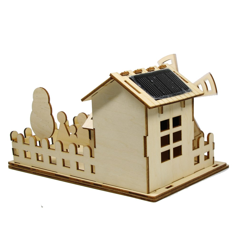 Solar Windmill House Wooden DIY Toys Eco-friendly DIY Assemble Toys Gifts For Children Table by Woody Signs Co. - Handmade Crafted Unique Wooden Creative