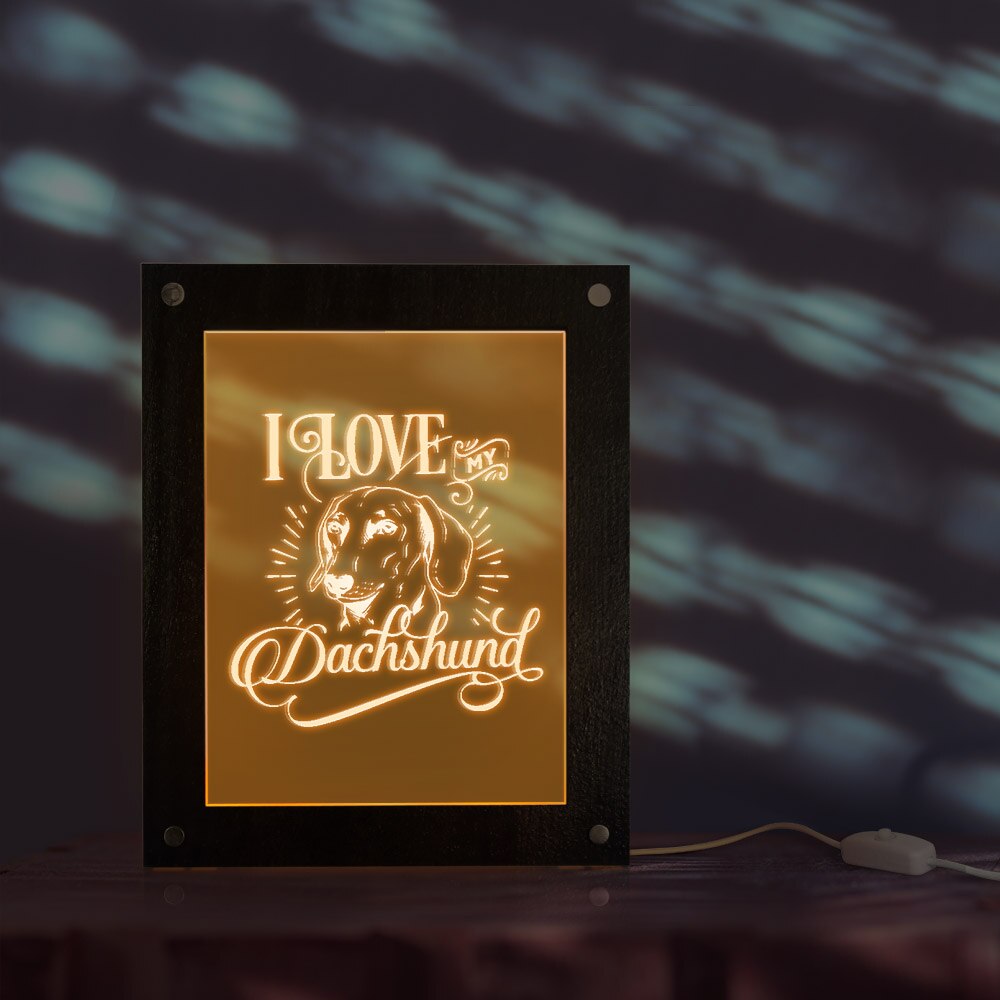 I Love My Dachshund Personalised Quote Light Up Picture Frame Illuminated 3D Framed Sausage Dog Light Wiener Dog Sleepy Light by Woody Signs Co. - Handmade Crafted Unique Wooden Creative