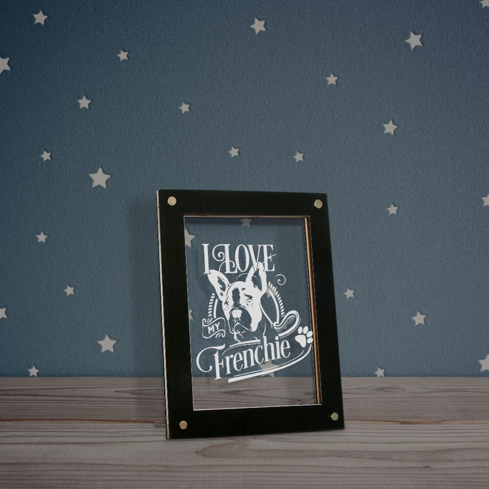 French Bulldog Led Lighting Photo Frame I Love My Frenchie Wooden LED Night Light Display Dog Lovers Living Room USB Desk Lamp by Woody Signs Co. - Handmade Crafted Unique Wooden Creative