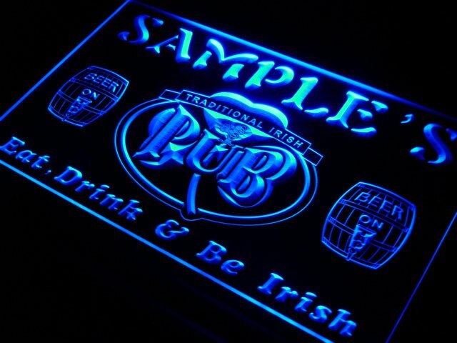 pa Name  Custom Irish Pub Shamrock Bar  Neon Light Signs with On/Off Switch 7 Colors 4 Sizes by Woody Signs Co. - Handmade Crafted Unique Wooden Creative