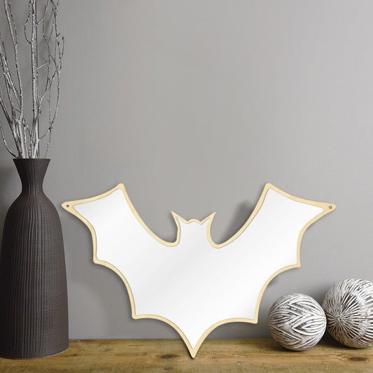 Bat Arylic Mirror With Wooden Back Bat Shaped Wall Mirror Wall Mount Makeup Mirror Unique Halloween by Woody Signs Co. - Handmade Crafted Unique Wooden Creative