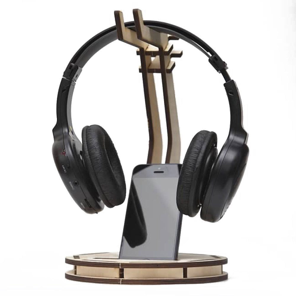 DIY Desk Sound Station Laser Cut Headphone Stand Wooden Headset