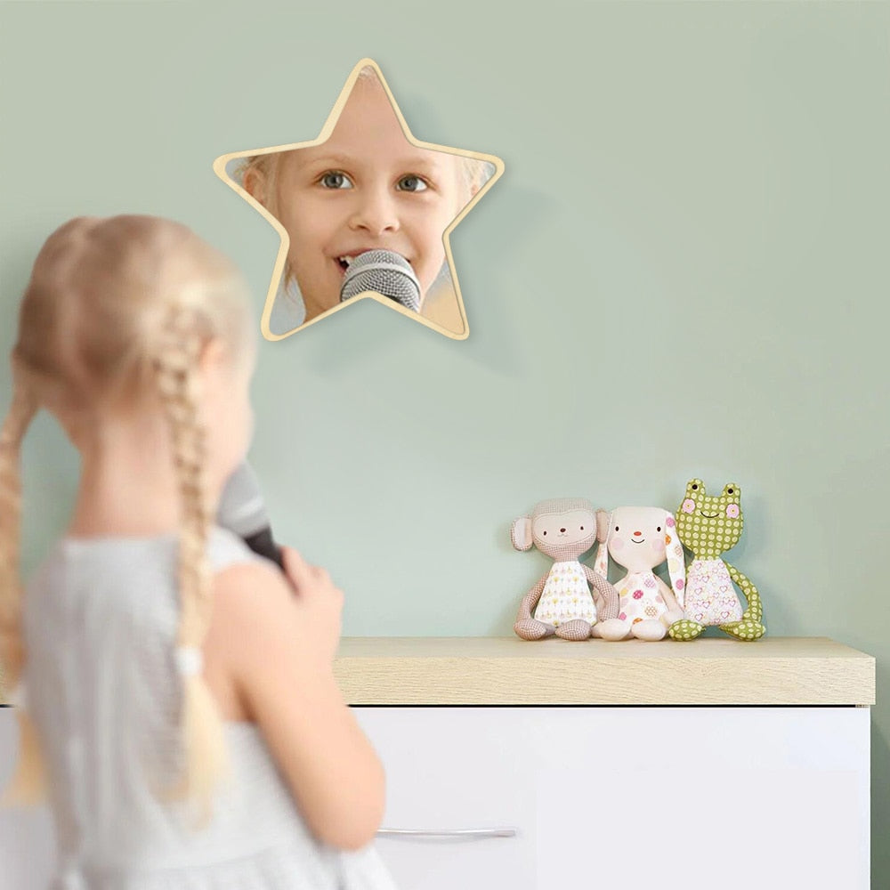 Pentastar Shaped Wall Mirror Five-pointed Star  Acrylic Safety Mirror With Wood Back Children Kid Room by Woody Signs Co. - Handmade Crafted Unique Wooden Creative