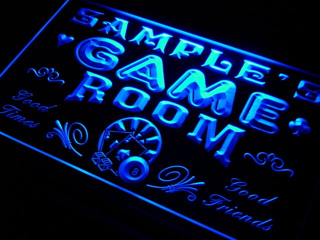 PL Name  Custom Game Room Man Cave Bar  Neon Light Signs with On/Off Switch 7 Colors 4 Sizes by Woody Signs Co. - Handmade Crafted Unique Wooden Creative