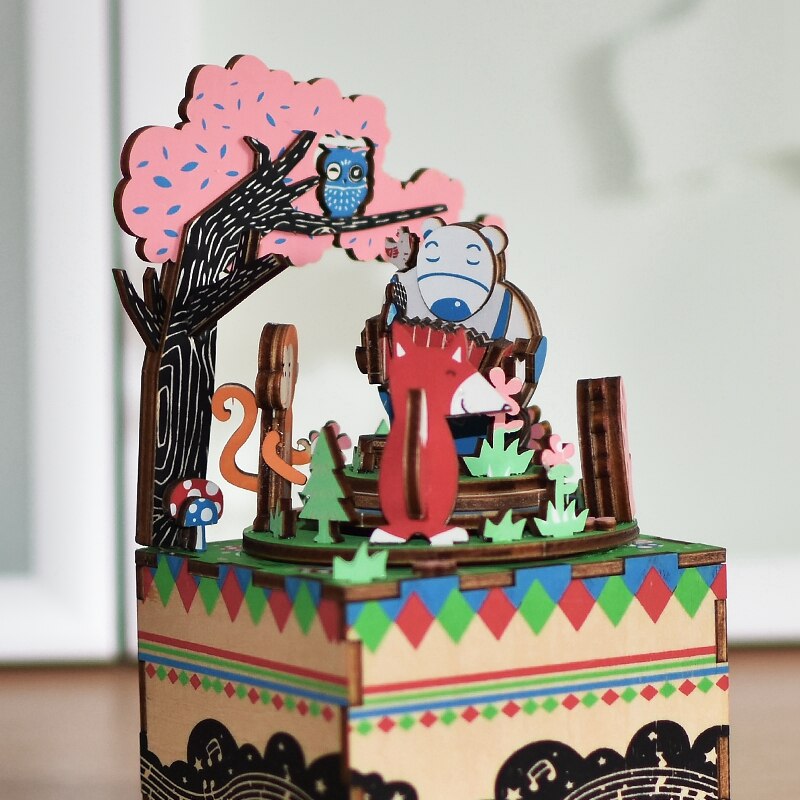 DIY Forest Concert 3D Wooden Puzzle Game Assembly Rotatable Music Box Toy Gift for Children Adult AM404 by Woody Signs Co. - Handmade Crafted Unique Wooden Creative