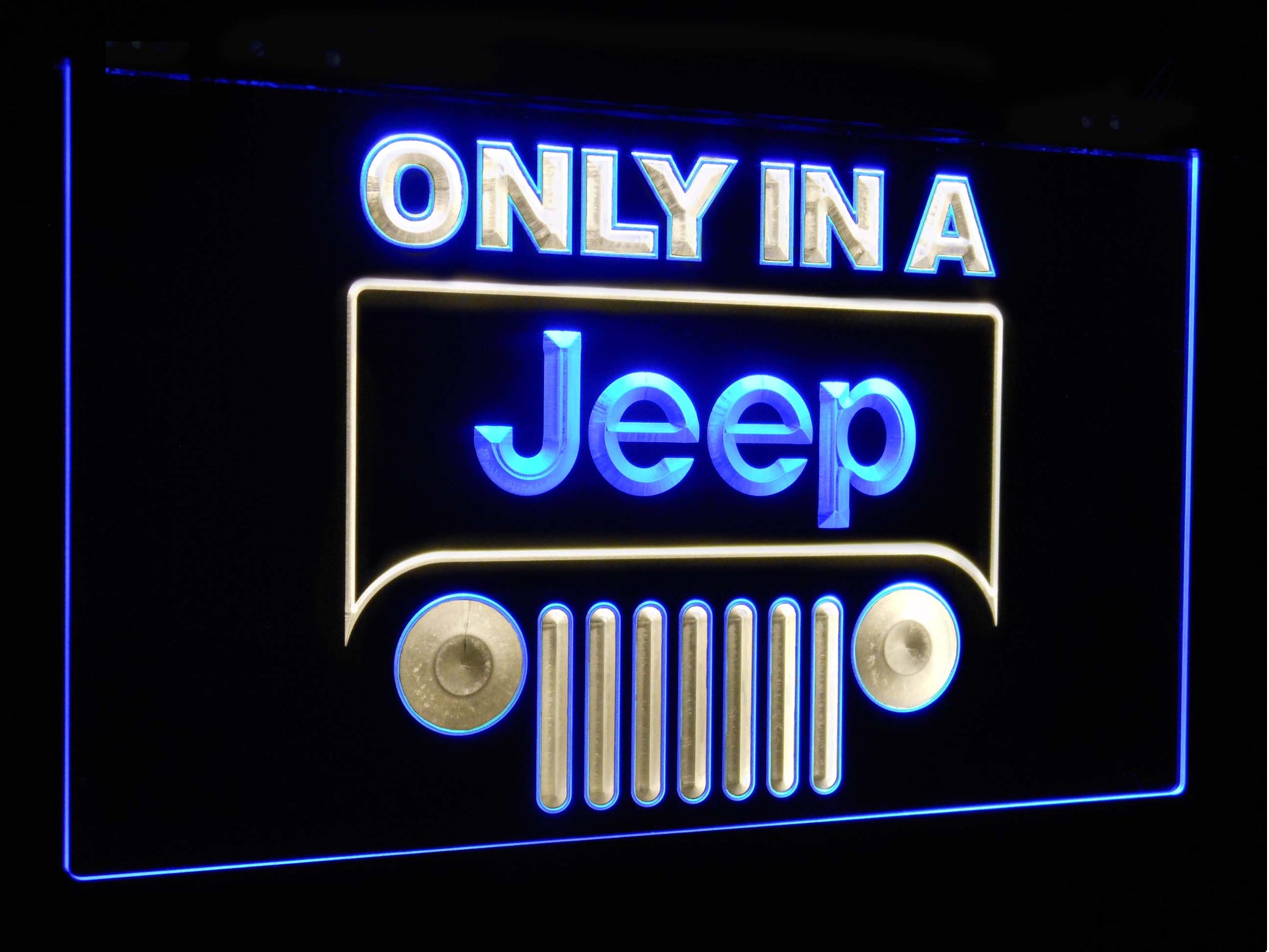Only in a Jeep Car Bar Decoration Gift Dual Color Led Neon Light Signs st6-d0134 by Woody Signs Co. - Handmade Crafted Unique Wooden Creative