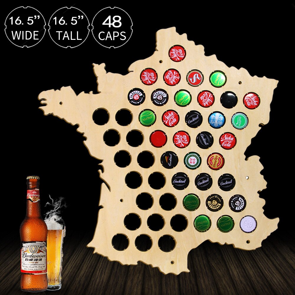 Bottle  Caps Map of France Creative Laser Engraved Wood Maps  For Cap Collector ative by Woody Signs Co. - Handmade Crafted Unique Wooden Creative