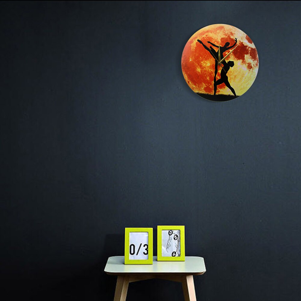 Ballerina Dancing In The Moon Artwork 3D Wall Clock Modern Design Dancing Couple Rustic Wood Clocks Ballet Watches Decor by Woody Signs Co. - Handmade Crafted Unique Wooden Creative