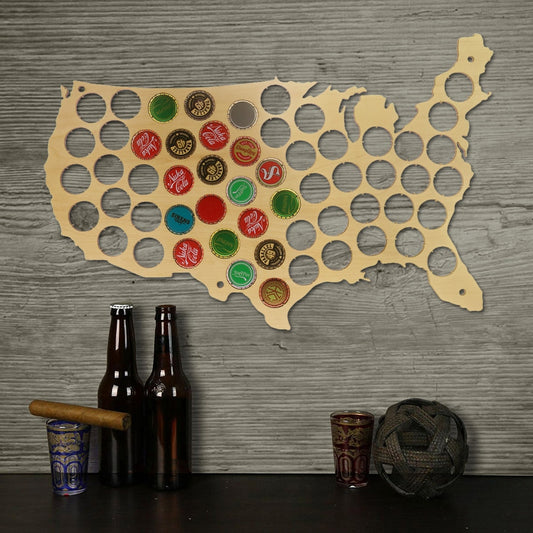 Creative Wooden  Cap Maps  Bottle Caps Map of USA Display Board Wall Art Decor Unique Gift For Cap Collectors by Woody Signs Co. - Handmade Crafted Unique Wooden Creative