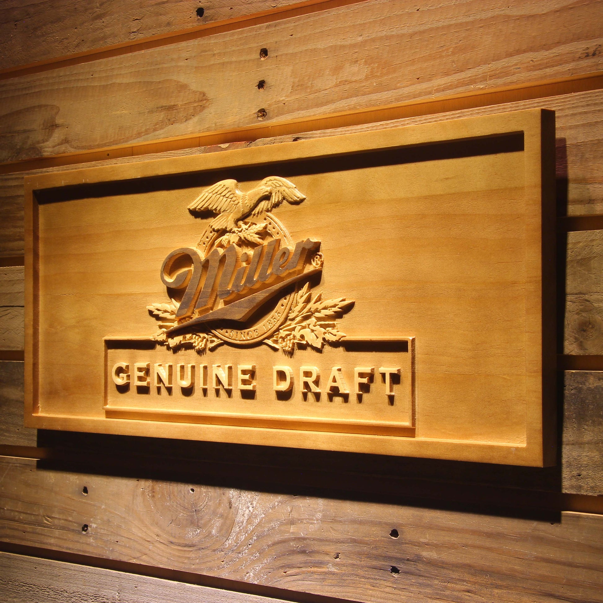 Miller Eagle Genuine Draft  3D Wooden Signs by Woody Signs Co. - Handmade Crafted Unique Wooden Creative