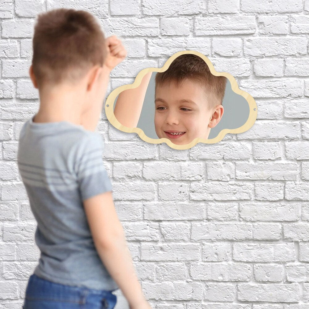 Cloud Mirror Wooden Engraved Acrylic Wall Mirror For Living Room Frameless Children Safety Mirror Hanging Make-up Mirror by Woody Signs Co. - Handmade Crafted Unique Wooden Creative