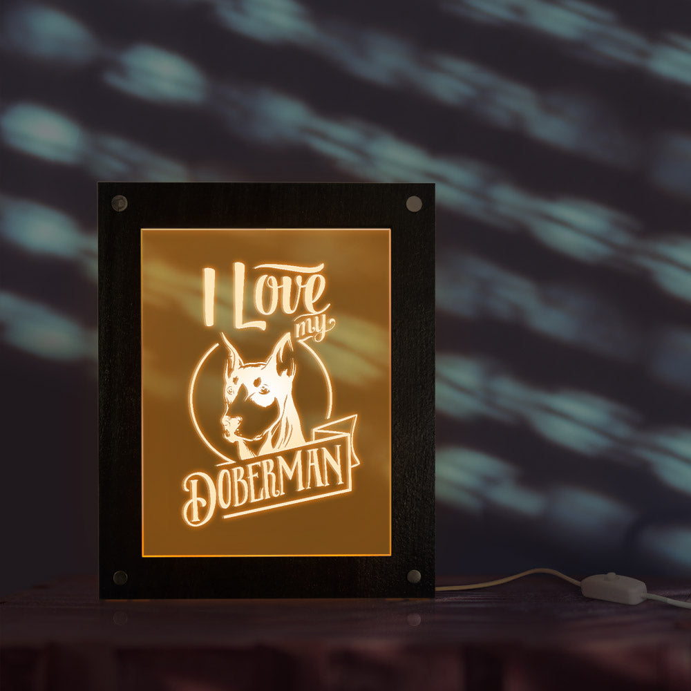 I Love My Doberman Customized Picture Frame Lamp  Portrait Dig Breed Photo Frame Kid Room Bedside Sleepy Accent Lamp by Woody Signs Co. - Handmade Crafted Unique Wooden Creative