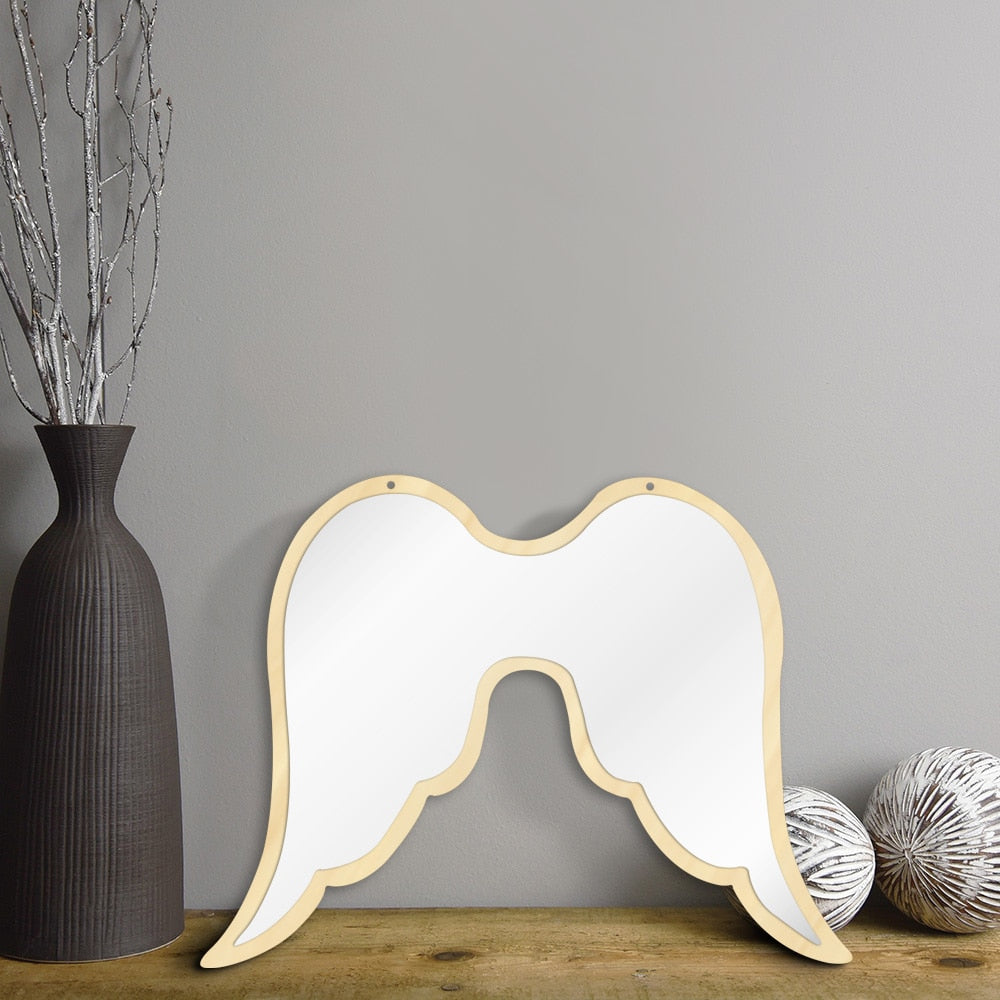 Fantasy Open Angel Wing Wall Mirror  Home Ornament Children Baby Room Nursery Safety Acylic Mirror With Wooden Back by Woody Signs Co. - Handmade Crafted Unique Wooden Creative