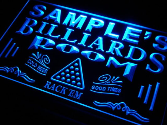 pj Name  Custom Billiards Pool Bar Room Neon Light Signs with On/Off Switch 7 Colors 4 Sizes by Woody Signs Co. - Handmade Crafted Unique Wooden Creative