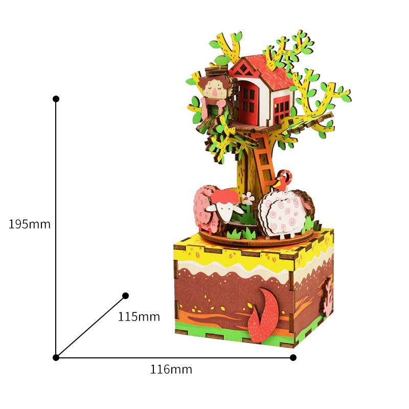 DIY Tree House 3D Wooden Puzzle Game Assembly Rotatable Music Box Toy Gift for Children Adult AM408 by Woody Signs Co. - Handmade Crafted Unique Wooden Creative