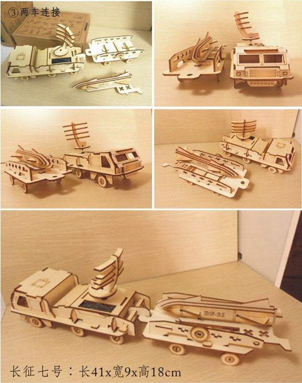 Wooden DIY Solar Power Missile Truck Eco-friendly Educational Puzzle DIY Assemble Creative Toys For Kids by Woody Signs Co. - Handmade Crafted Unique Wooden Creative