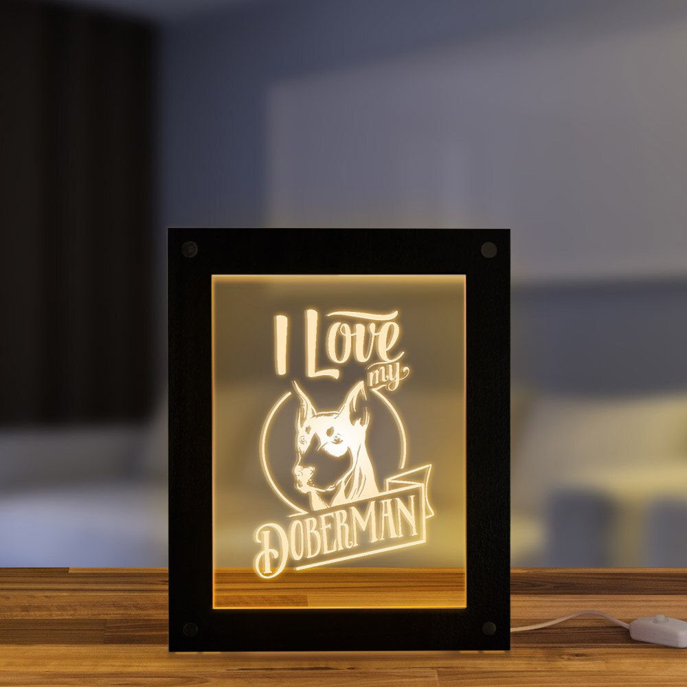 I Love My Doberman Customized Picture Frame Lamp  Portrait Dig Breed Photo Frame Kid Room Bedside Sleepy Accent Lamp by Woody Signs Co. - Handmade Crafted Unique Wooden Creative