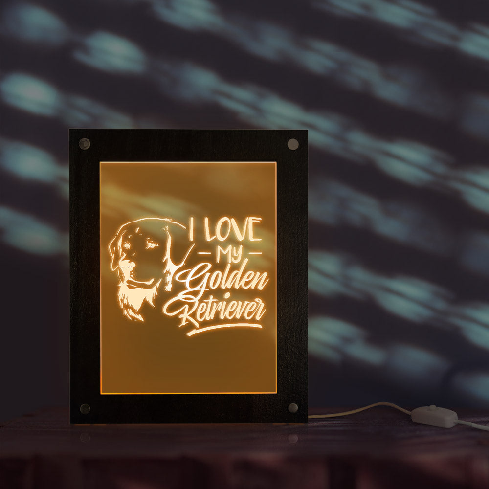 I Love My Golden Retriever Puppy Dog Pet Love Quote LED Lighting Text Photo Frame Wooden LED Night Light Display Picture Frame by Woody Signs Co. - Handmade Crafted Unique Wooden Creative